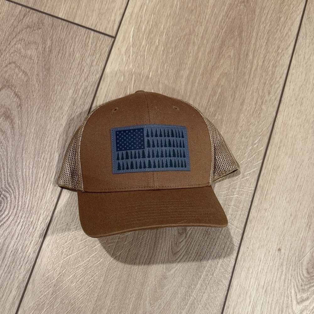 Columbia Brown Mesh Back Trucker Hat with Blue Patch